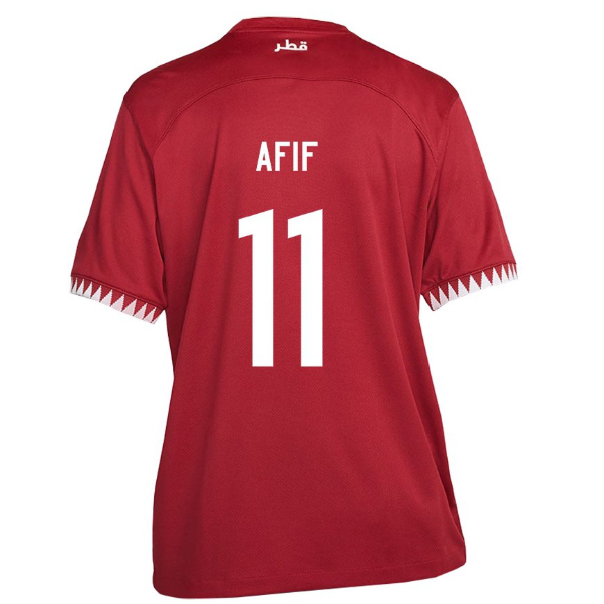 Kandiny Hombre Camiseta Catar Akram Afif #11 Granate 1ª Equipación 22-24 La Camisa Chile