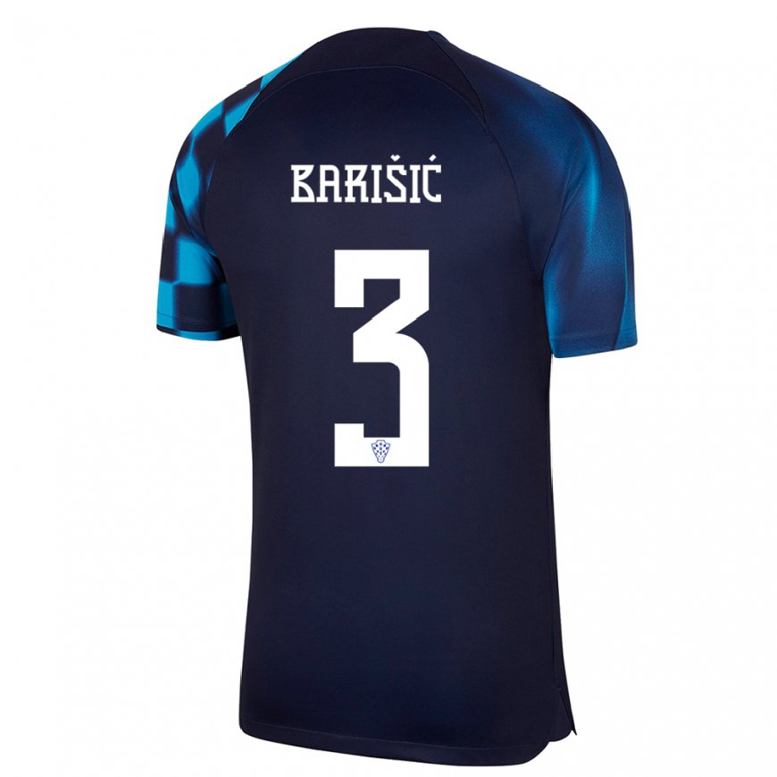 Kandiny Hombre Camiseta Croacia Borna Barisic #3 Azul Oscuro 2ª Equipación 22-24 La Camisa Chile