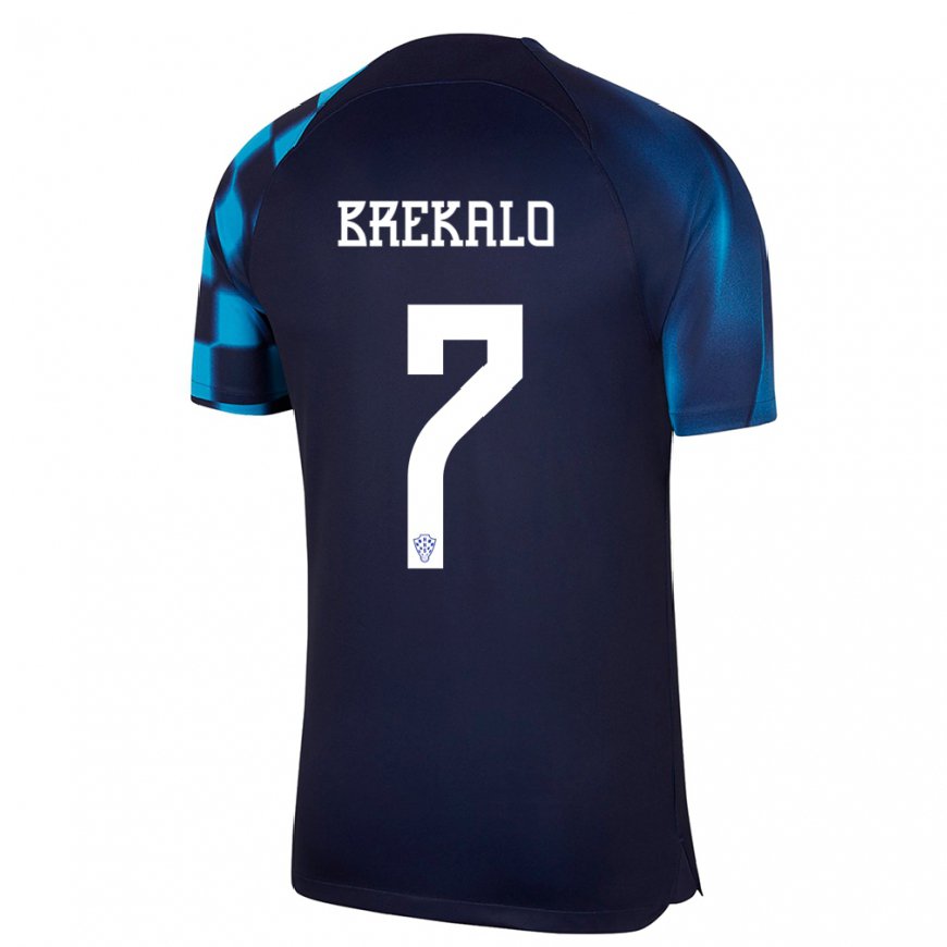 Kandiny Hombre Camiseta Croacia Josip Brekalo #7 Azul Oscuro 2ª Equipación 22-24 La Camisa Chile