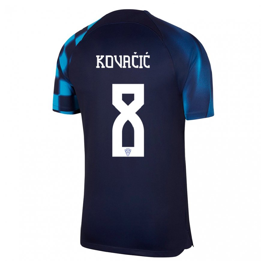 Kandiny Hombre Camiseta Croacia Mateo Kovacic #8 Azul Oscuro 2ª Equipación 22-24 La Camisa Chile