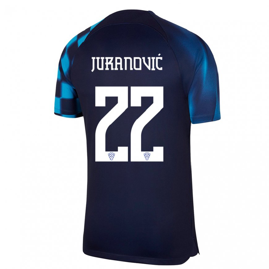 Kandiny Hombre Camiseta Croacia Josip Juranovic #22 Azul Oscuro 2ª Equipación 22-24 La Camisa Chile