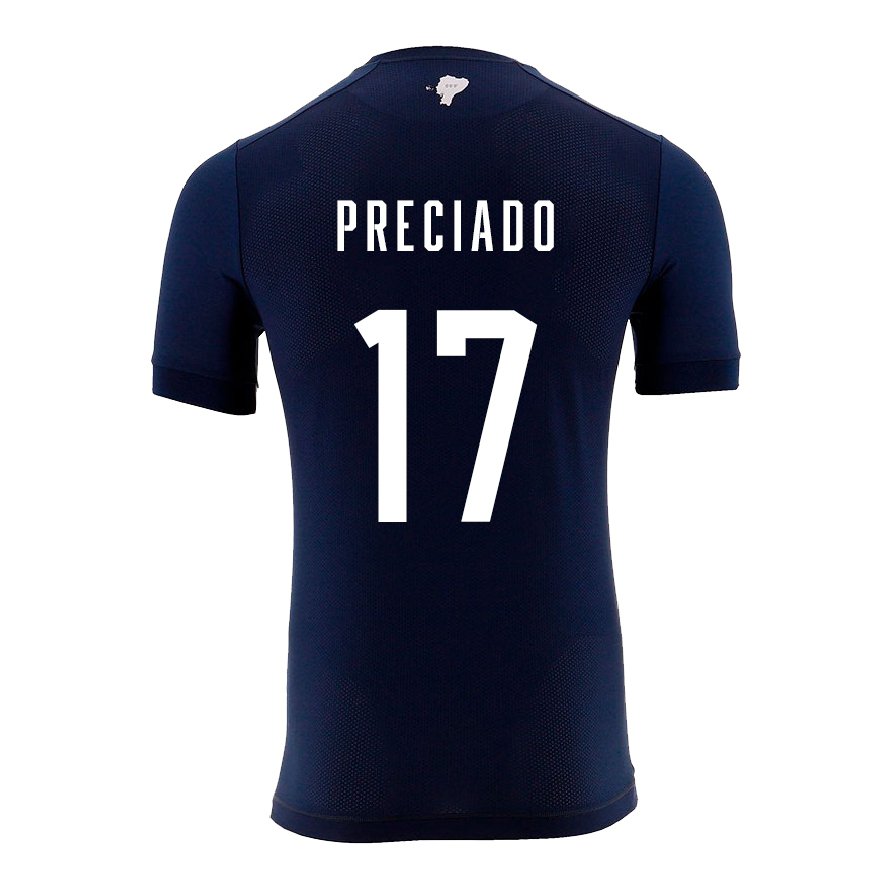 Kandiny Hombre Camiseta Ecuador Angelo Preciado #17 Azul Marino 2ª Equipación 22-24 La Camisa Chile