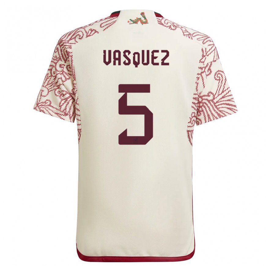 Kandiny Hombre Camiseta México Johan Vasquez #5 Maravilla Blanco Rojo 2ª Equipación 22-24 La Camisa Chile