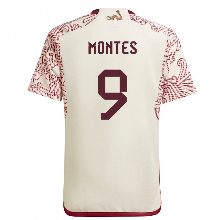 Kandiny Hombre Camiseta México Cesar Montes #9 Maravilla Blanco Rojo 2ª Equipación 22-24 La Camisa Chile