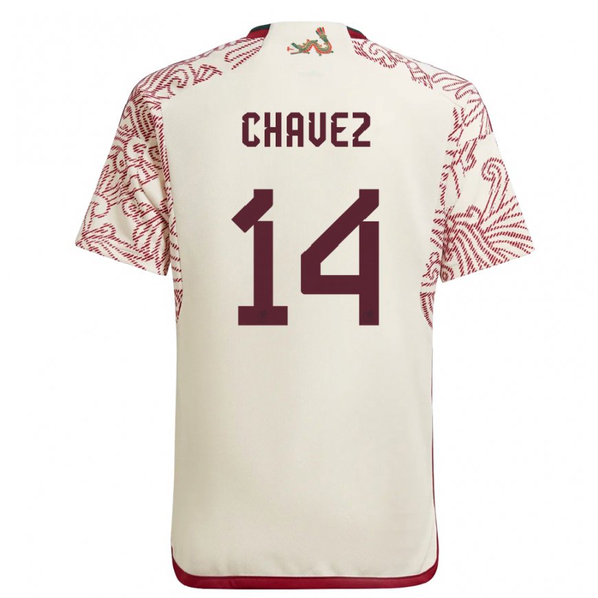 Kandiny Hombre Camiseta México Luis Chavez #14 Maravilla Blanco Rojo 2ª Equipación 22-24 La Camisa Chile