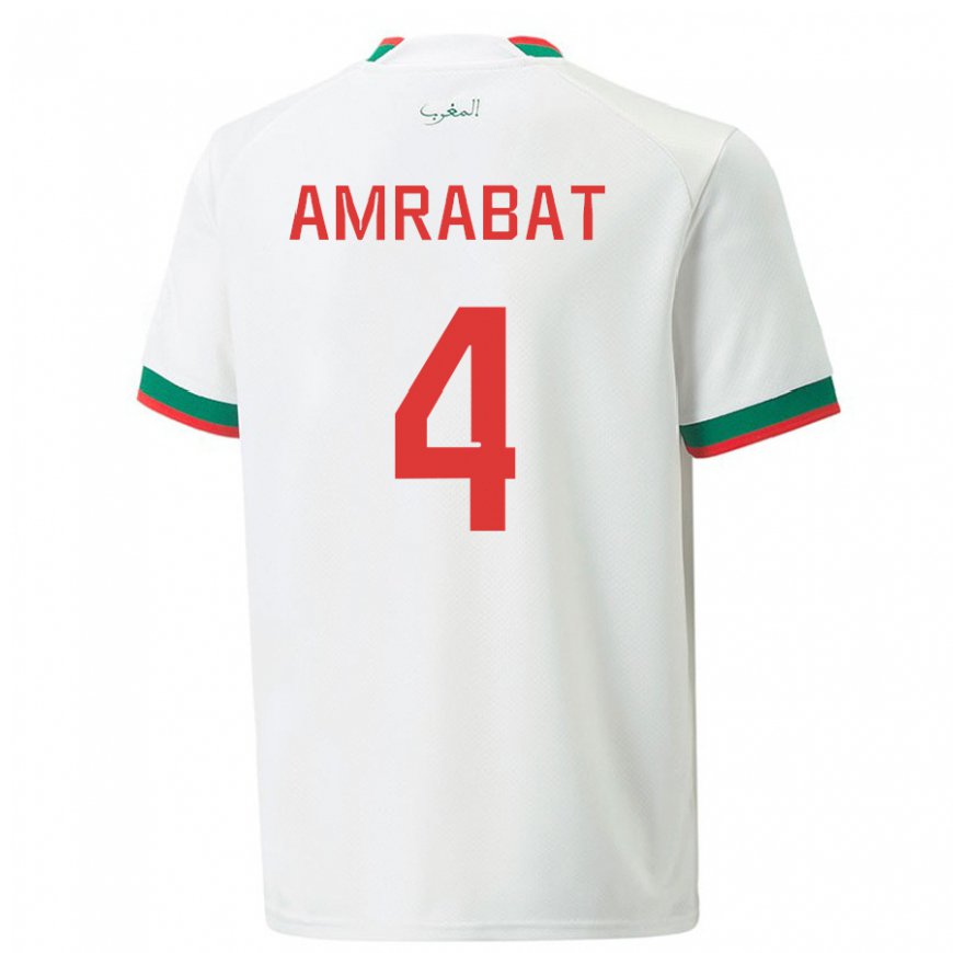 Kandiny Hombre Camiseta Marruecos Soufiane Amrabat #4 Blanco 2ª Equipación 22-24 La Camisa Chile