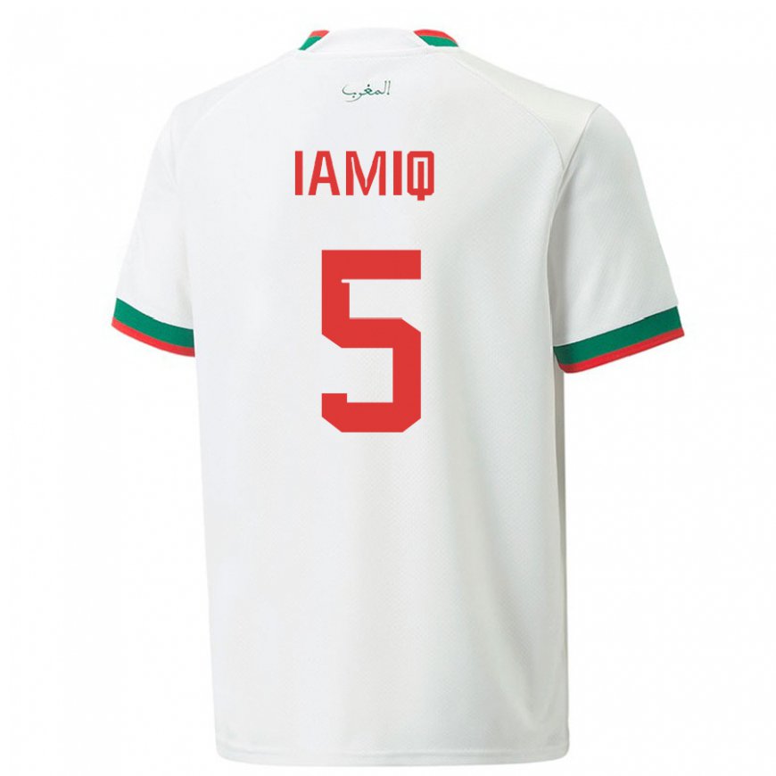Kandiny Hombre Camiseta Marruecos Jawad Iamiq #5 Blanco 2ª Equipación 22-24 La Camisa Chile