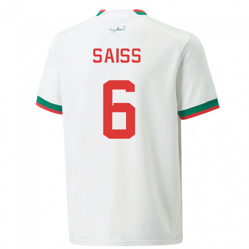 Kandiny Hombre Camiseta Marruecos Romain Saiss #6 Blanco 2ª Equipación 22-24 La Camisa Chile