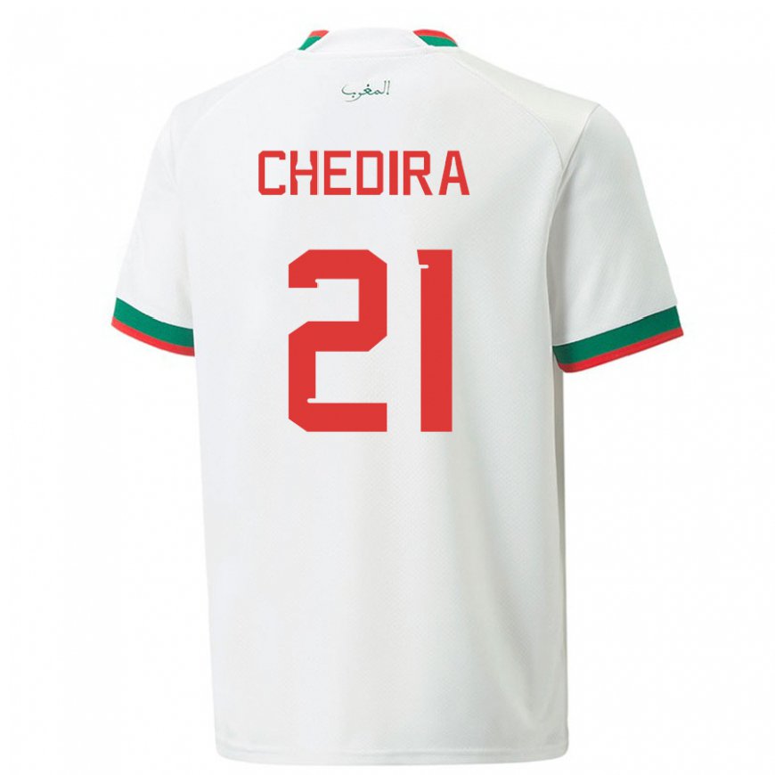 Kandiny Hombre Camiseta Marruecos Walid Chedira #21 Blanco 2ª Equipación 22-24 La Camisa Chile