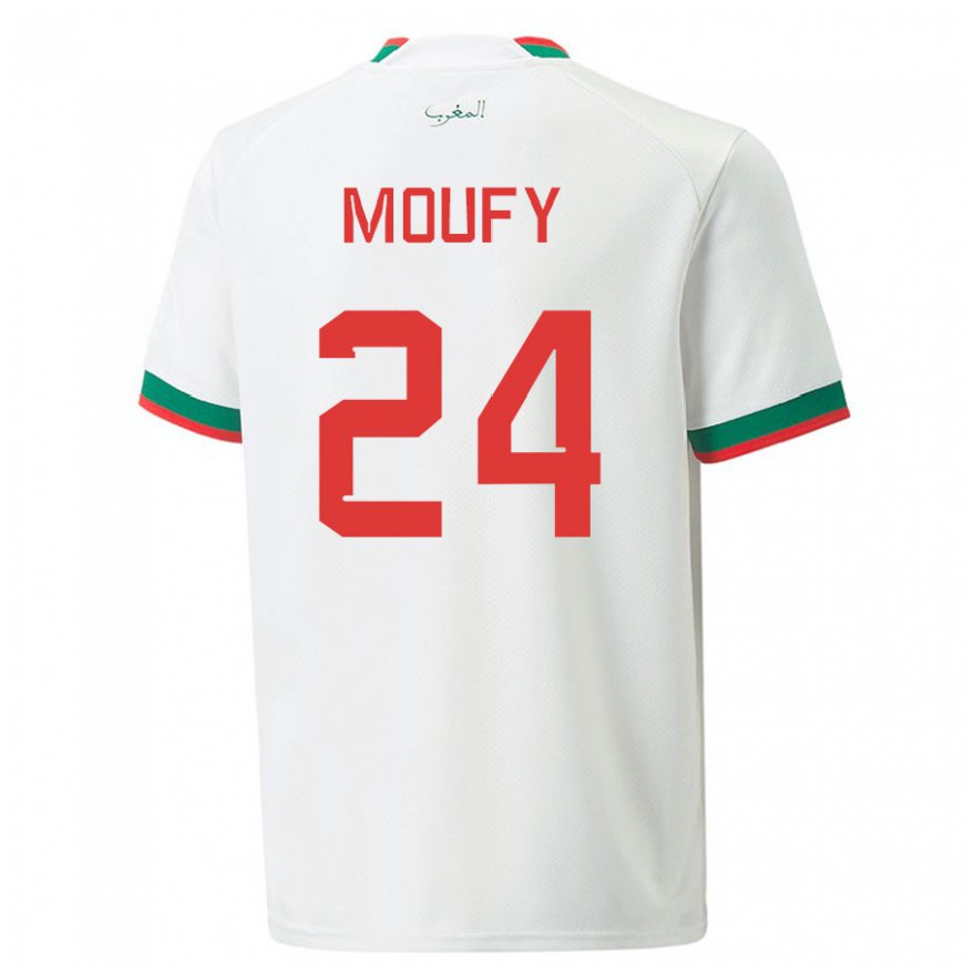 Kandiny Hombre Camiseta Marruecos Fahd Moufy #24 Blanco 2ª Equipación 22-24 La Camisa Chile