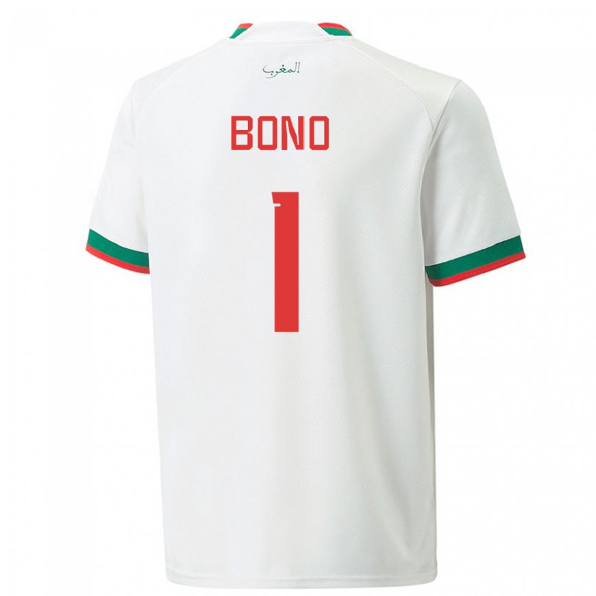 Kandiny Hombre Camiseta Marruecos Bono #1 Blanco 2ª Equipación 22-24 La Camisa Chile