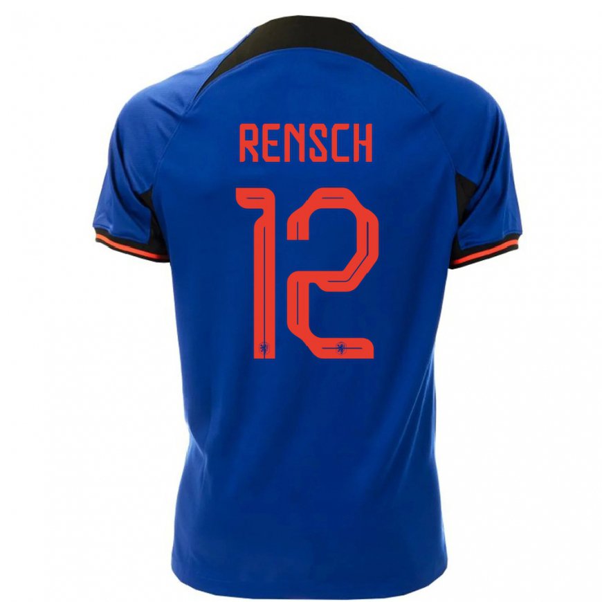 Kandiny Hombre Camiseta Países Bajos Devyne Rensch #12 Azul Real 2ª Equipación 22-24 La Camisa Chile