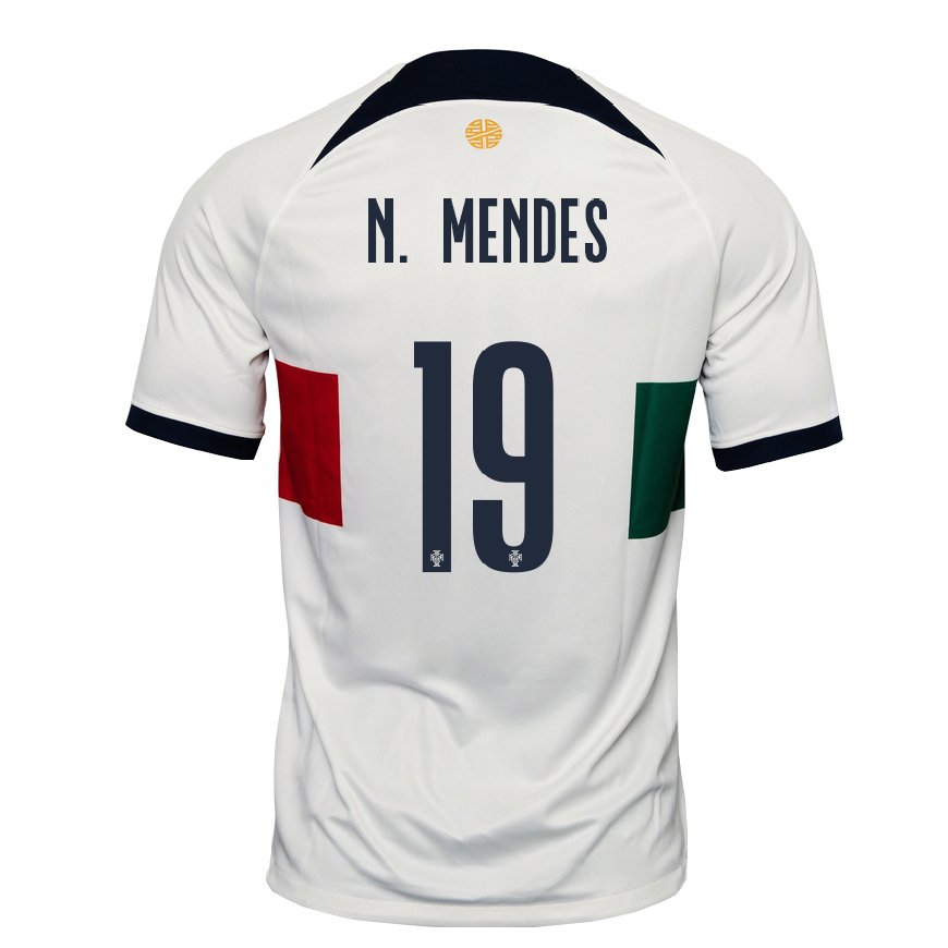 Kandiny Hombre Camiseta Portugal Nuno Mendes #19 Blanco 2ª Equipación 22-24 La Camisa Chile