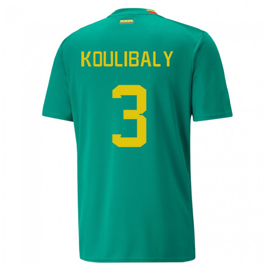 Kandiny Hombre Camiseta Senegal Kalidou Koulibaly #3 Verde 2ª Equipación 22-24 La Camisa Chile