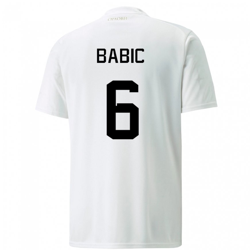 Kandiny Hombre Camiseta Serbia Srdjan Babic #6 Blanco 2ª Equipación 22-24 La Camisa Chile