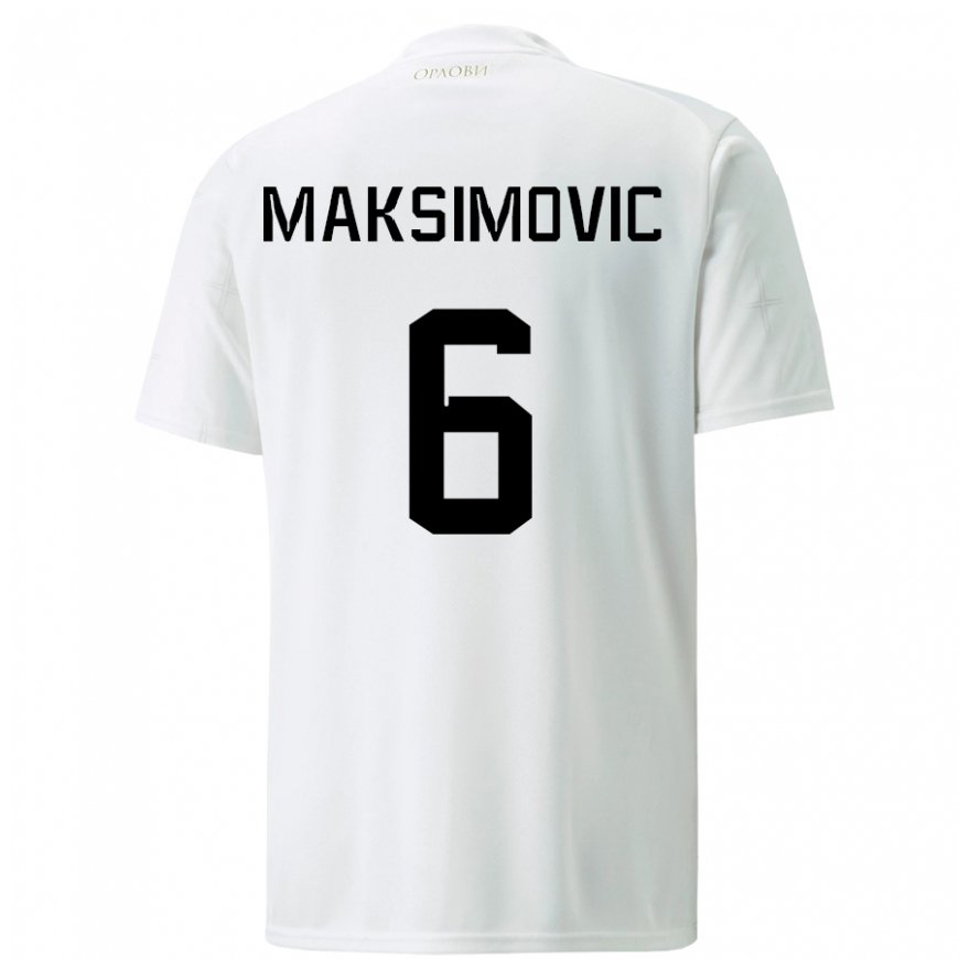 Kandiny Hombre Camiseta Serbia Nemanja Maksimovic #6 Blanco 2ª Equipación 22-24 La Camisa Chile