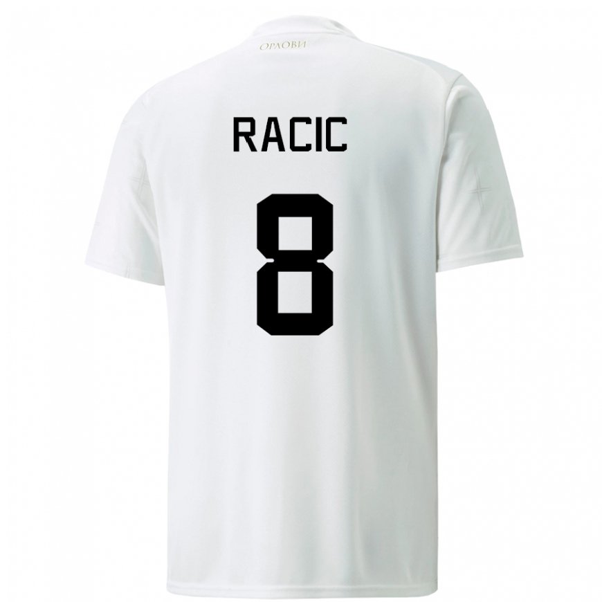 Kandiny Hombre Camiseta Serbia Uros Racic #8 Blanco 2ª Equipación 22-24 La Camisa Chile