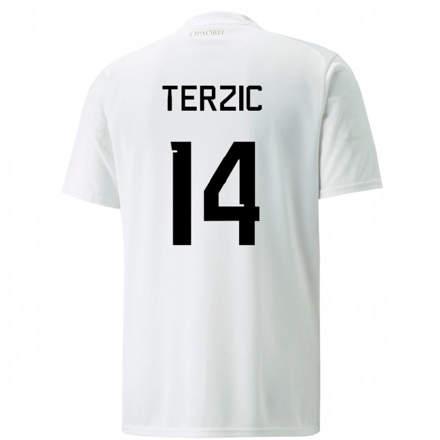 Kandiny Hombre Camiseta Serbia Aleksa Terzic #14 Blanco 2ª Equipación 22-24 La Camisa Chile