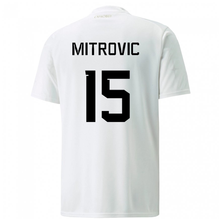 Kandiny Hombre Camiseta Serbia Stefan Mitrovic #15 Blanco 2ª Equipación 22-24 La Camisa Chile