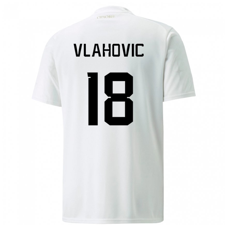Kandiny Hombre Camiseta Serbia Dusan Vlahovic #18 Blanco 2ª Equipación 22-24 La Camisa Chile