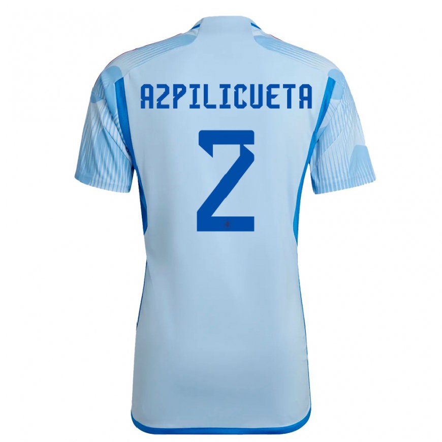 Kandiny Hombre Camiseta España Cesar Azpilicueta #2 Cielo Azul 2ª Equipación 22-24 La Camisa Chile