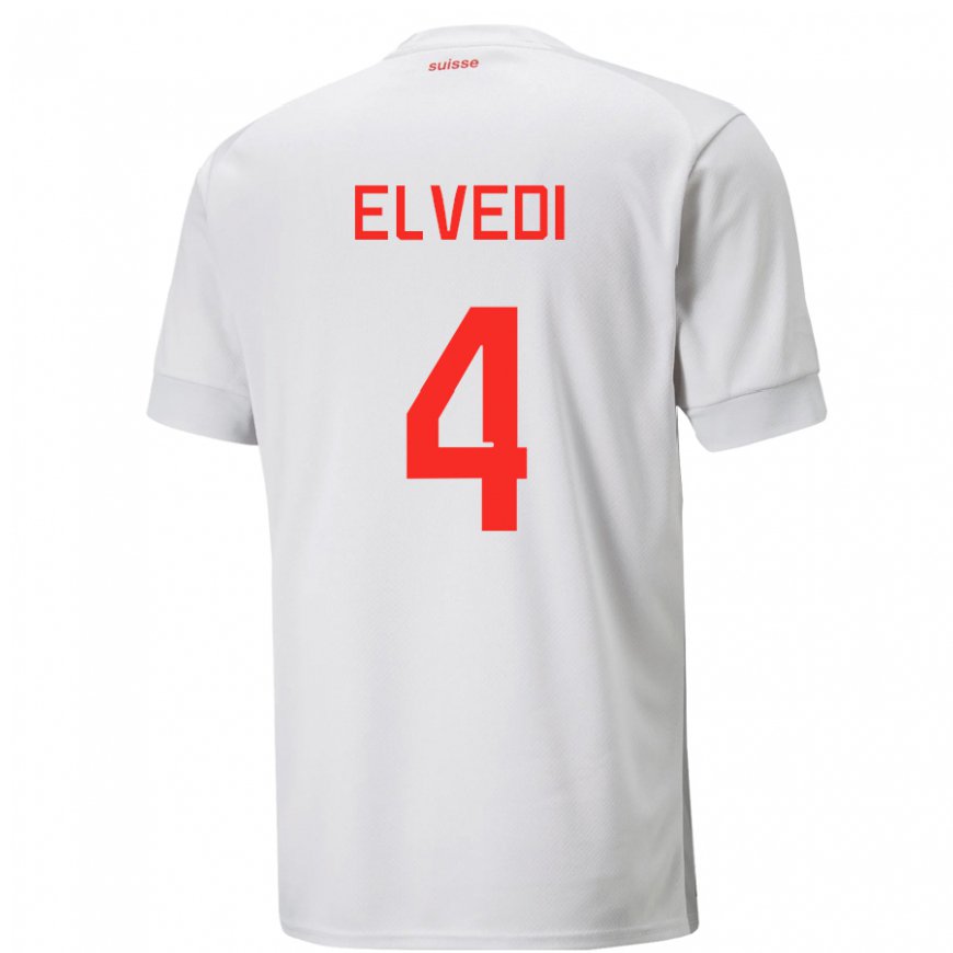 Kandiny Hombre Camiseta Suiza Nico Elvedi #4 Blanco 2ª Equipación 22-24 La Camisa Chile