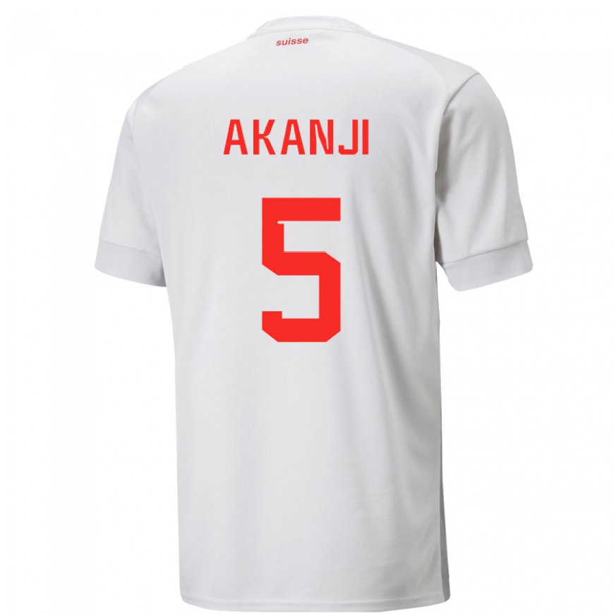 Kandiny Hombre Camiseta Suiza Manuel Akanji #5 Blanco 2ª Equipación 22-24 La Camisa Chile