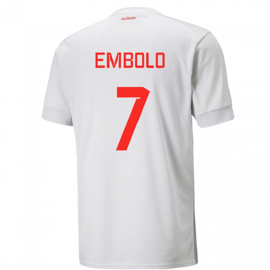 Kandiny Hombre Camiseta Suiza Breel Embolo #7 Blanco 2ª Equipación 22-24 La Camisa Chile