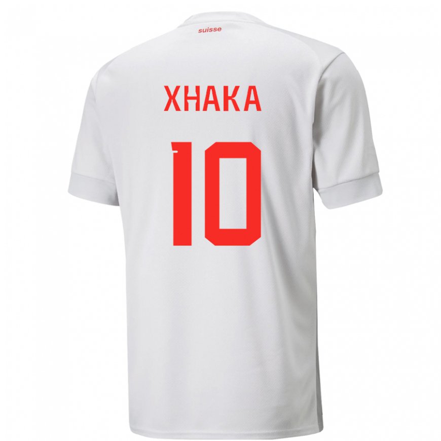 Kandiny Hombre Camiseta Suiza Granit Xhaka #10 Blanco 2ª Equipación 22-24 La Camisa Chile