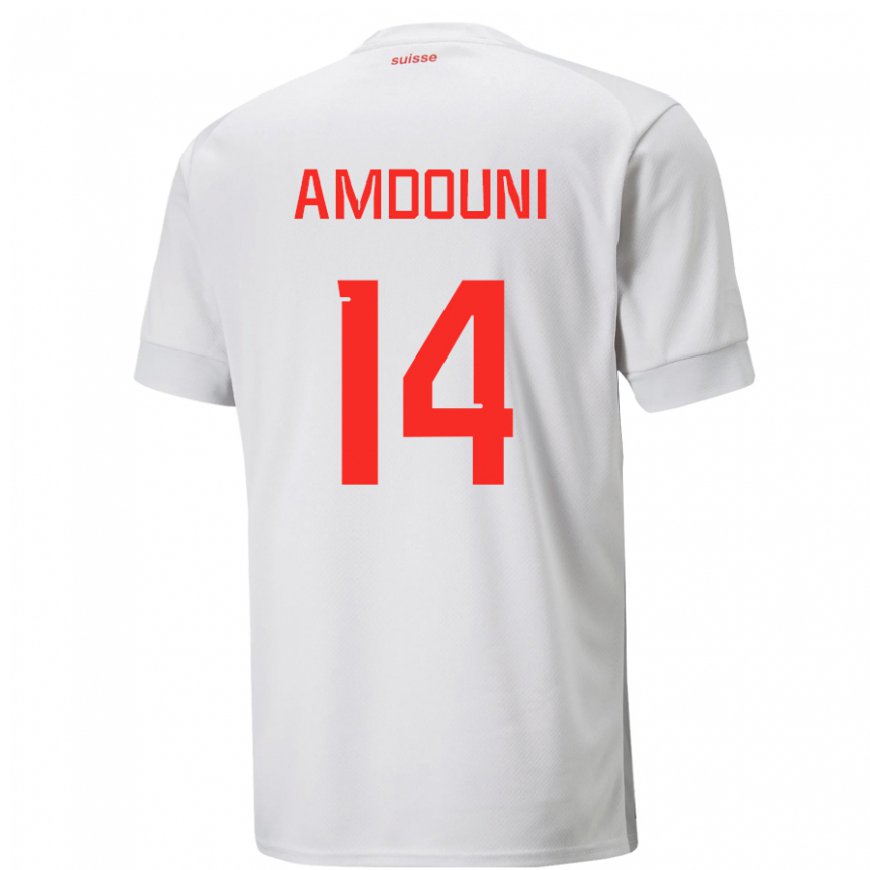 Kandiny Hombre Camiseta Suiza Mohamed Zeki Amdouni #14 Blanco 2ª Equipación 22-24 La Camisa Chile