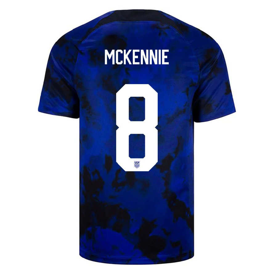Kandiny Hombre Camiseta Estados Unidos Weston Mckennie #8 Azul Real 2ª Equipación 22-24 La Camisa Chile