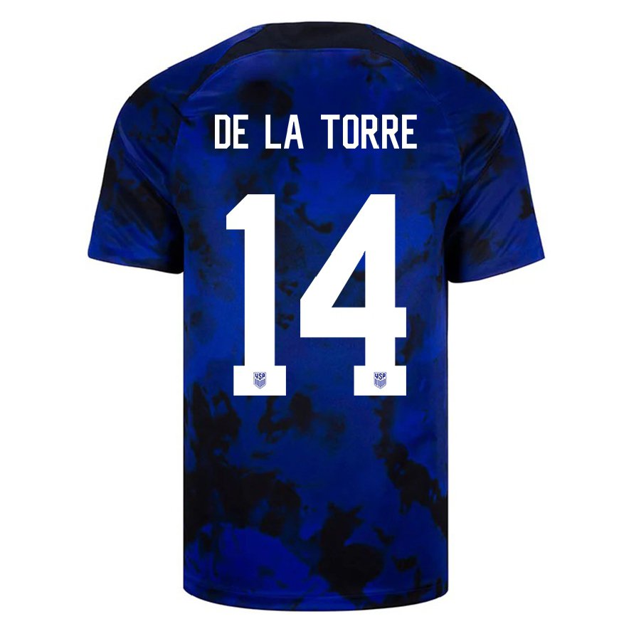 Kandiny Hombre Camiseta Estados Unidos Luca De La Torre #14 Azul Real 2ª Equipación 22-24 La Camisa Chile