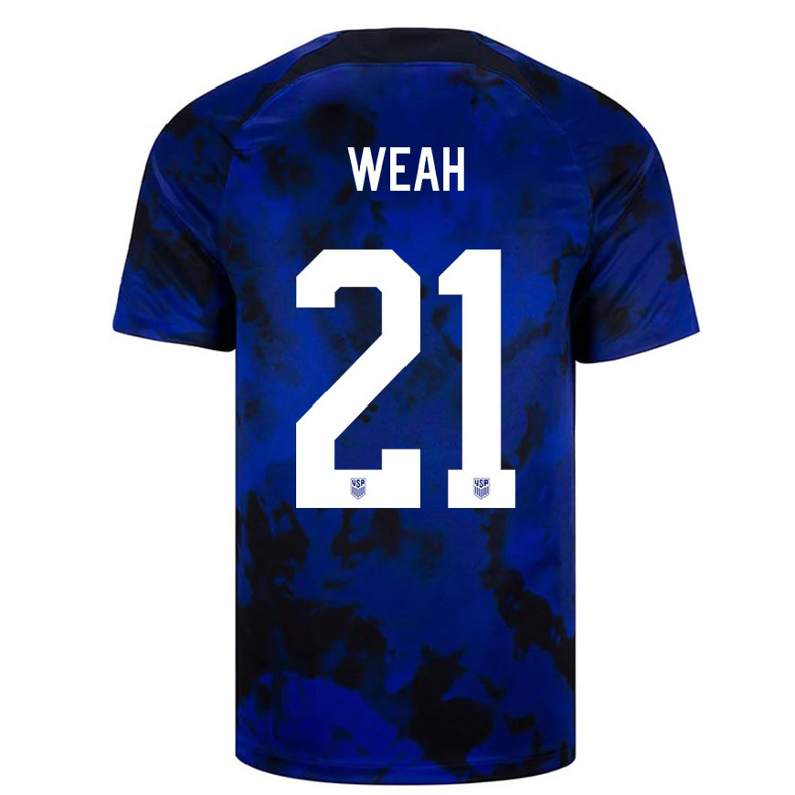 Kandiny Hombre Camiseta Estados Unidos Timothy Weah #21 Azul Real 2ª Equipación 22-24 La Camisa Chile