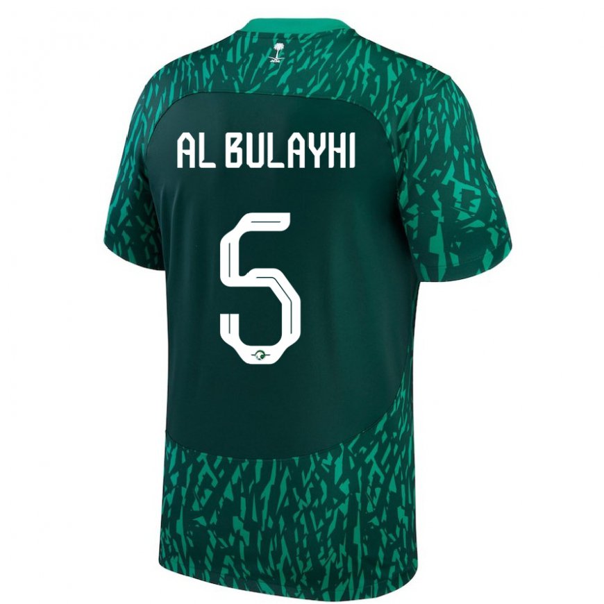 Kandiny Hombre Camiseta Arabia Saudita Ali Al Bulayhi #5 Verde Oscuro 2ª Equipación 22-24 La Camisa Chile