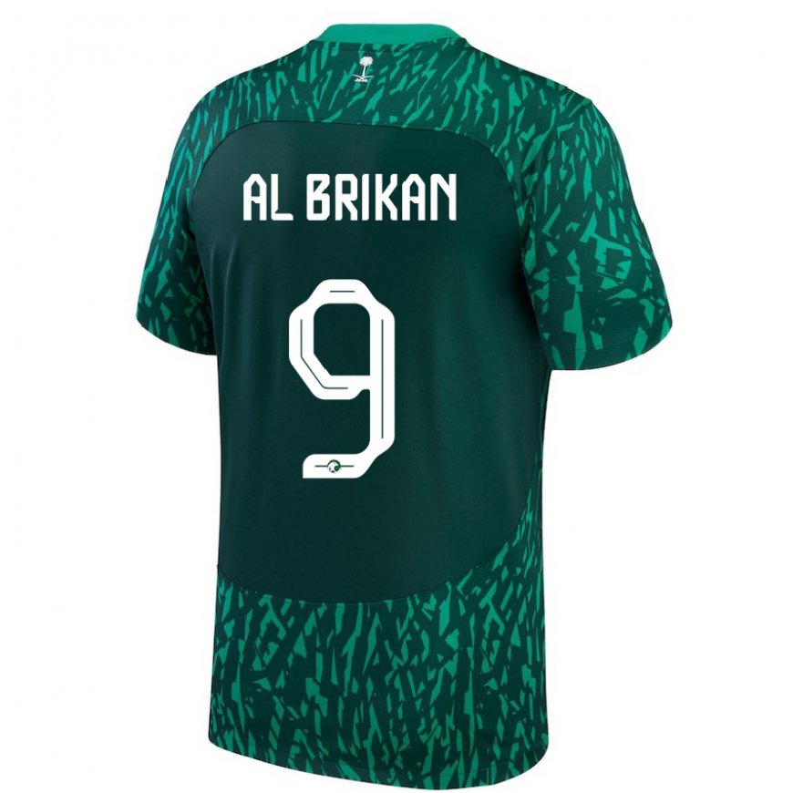 Kandiny Hombre Camiseta Arabia Saudita Feras Al Brikan #9 Verde Oscuro 2ª Equipación 22-24 La Camisa Chile