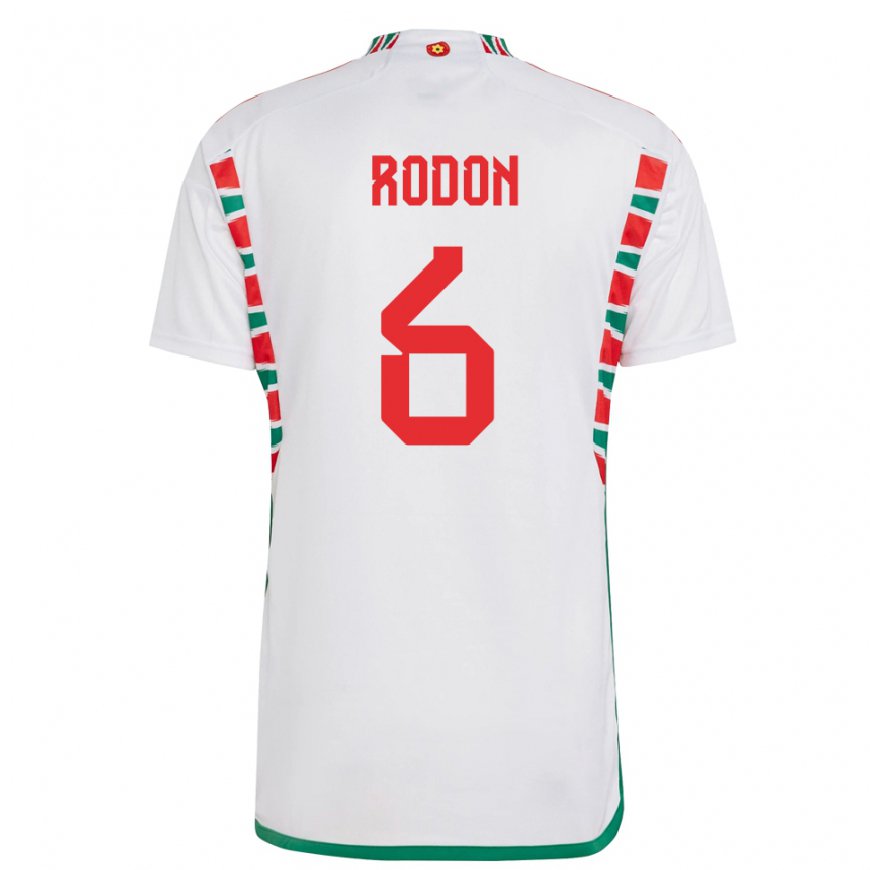 Kandiny Hombre Camiseta Gales Joe Rodon #6 Blanco 2ª Equipación 22-24 La Camisa Chile