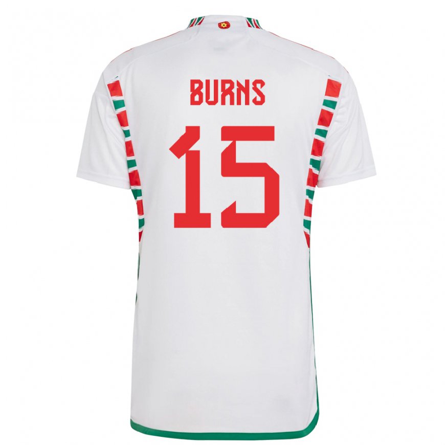 Kandiny Hombre Camiseta Gales Wes Burns #15 Blanco 2ª Equipación 22-24 La Camisa Chile
