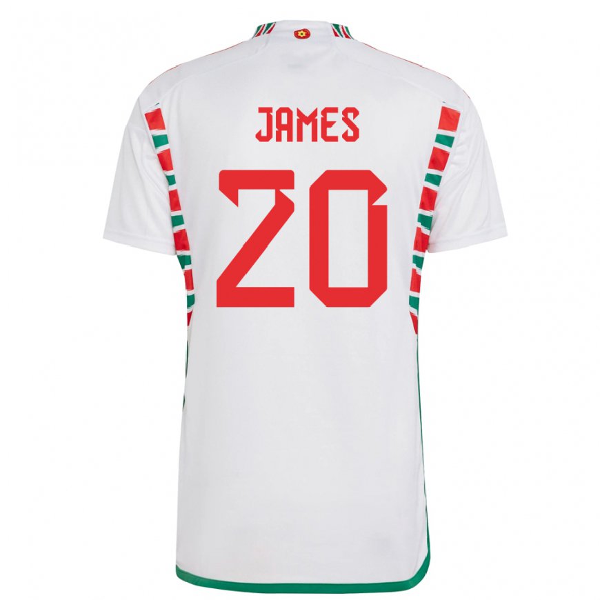 Kandiny Hombre Camiseta Gales Daniel James #20 Blanco 2ª Equipación 22-24 La Camisa Chile