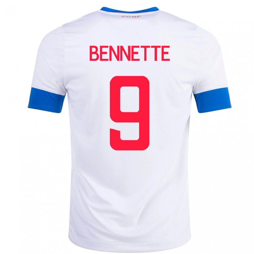 Kandiny Hombre Camiseta Costa Rica Jewison Bennette #9 Blanco 2ª Equipación 22-24 La Camisa Chile