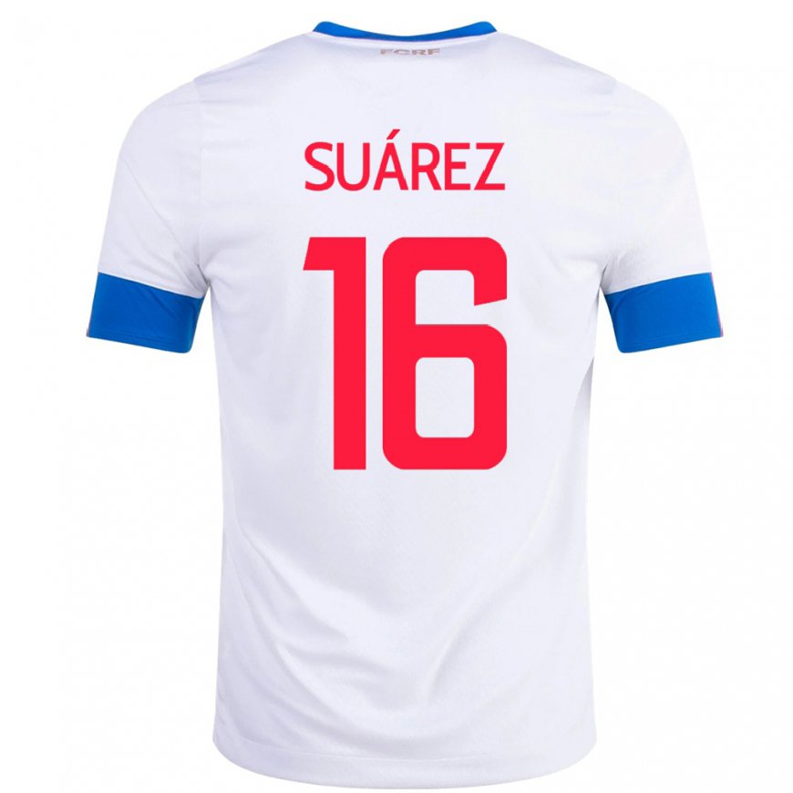Kandiny Hombre Camiseta Costa Rica Aaron Suarez #16 Blanco 2ª Equipación 22-24 La Camisa Chile