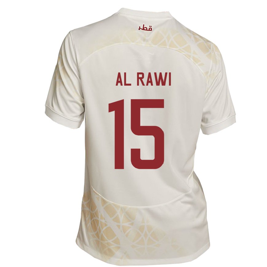 Kandiny Hombre Camiseta Catar Bassam Al Rawi #15 Beis Dorado 2ª Equipación 22-24 La Camisa Chile
