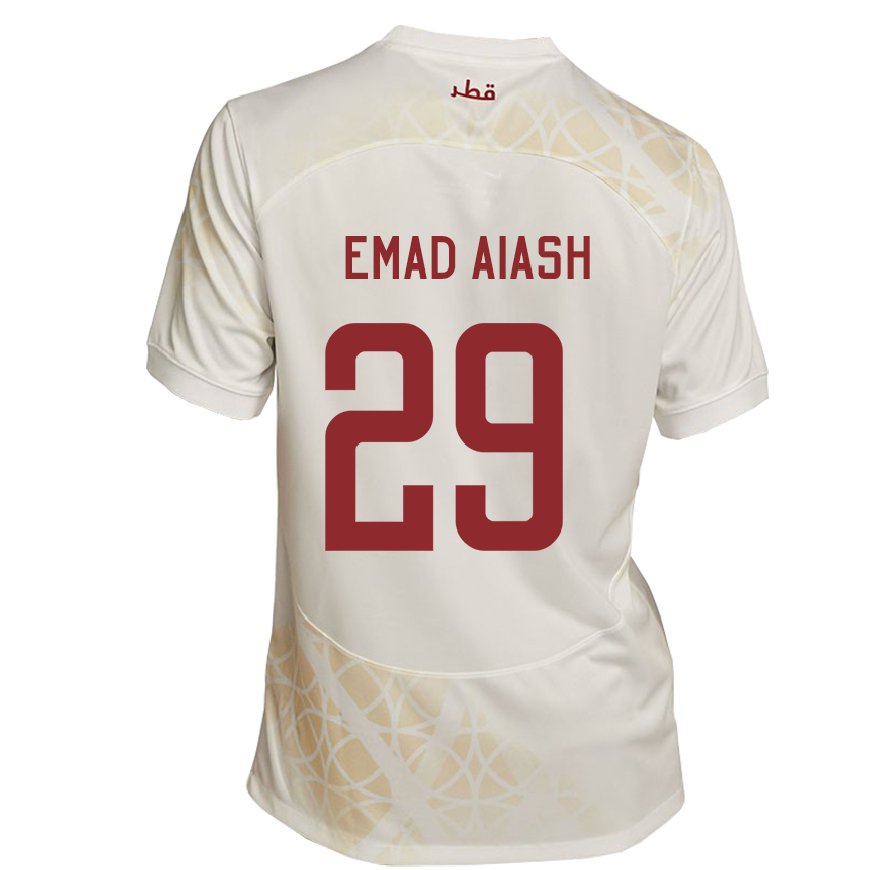Kandiny Hombre Camiseta Catar Mohamed Emad Aiash #29 Beis Dorado 2ª Equipación 22-24 La Camisa Chile
