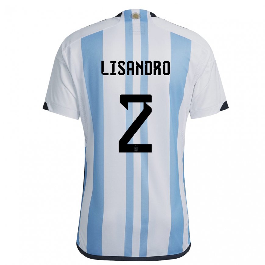 Kandiny Mujer Camiseta Argentina Lisandro Martinez #2 Blanco Cielo Azul 1ª Equipación 22-24 La Camisa Chile