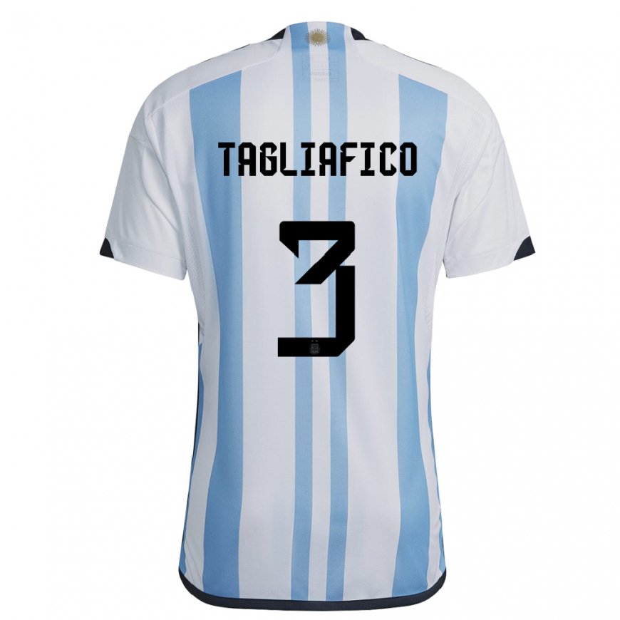 Kandiny Mujer Camiseta Argentina Nicolas Tagliafico #3 Blanco Cielo Azul 1ª Equipación 22-24 La Camisa Chile