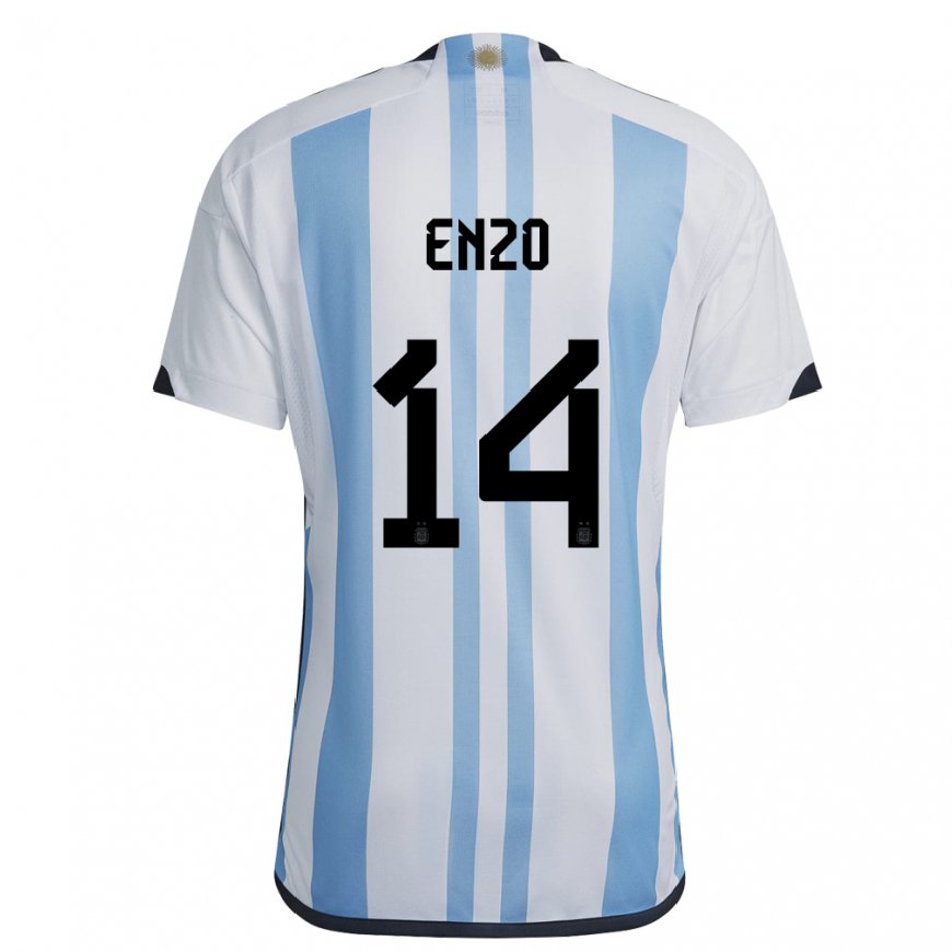 Kandiny Mujer Camiseta Argentina Enzo Fernandez #14 Blanco Cielo Azul 1ª Equipación 22-24 La Camisa Chile