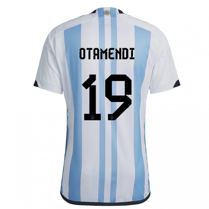 Kandiny Mujer Camiseta Argentina Nicolas Otamendi #19 Blanco Cielo Azul 1ª Equipación 22-24 La Camisa Chile