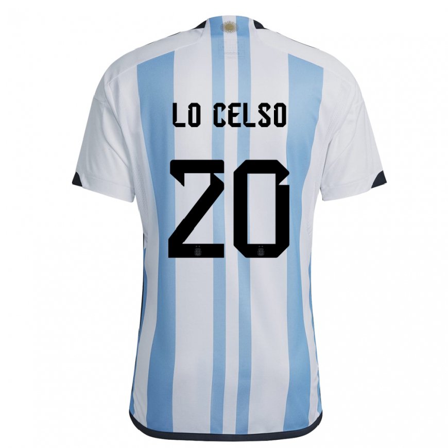 Kandiny Mujer Camiseta Argentina Giovani Lo Celso #20 Blanco Cielo Azul 1ª Equipación 22-24 La Camisa Chile