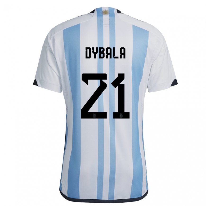 Kandiny Mujer Camiseta Argentina Paulo Dybala #21 Blanco Cielo Azul 1ª Equipación 22-24 La Camisa Chile