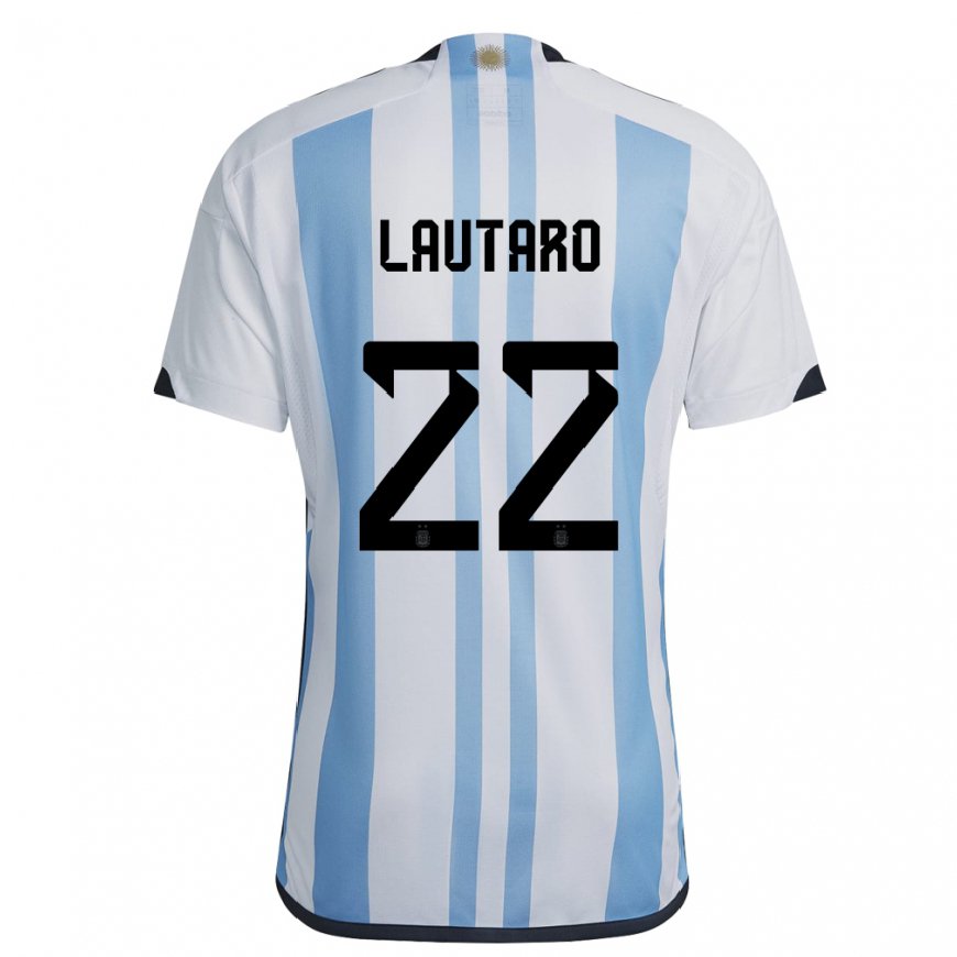 Kandiny Mujer Camiseta Argentina Lautaro Martinez #22 Blanco Cielo Azul 1ª Equipación 22-24 La Camisa Chile