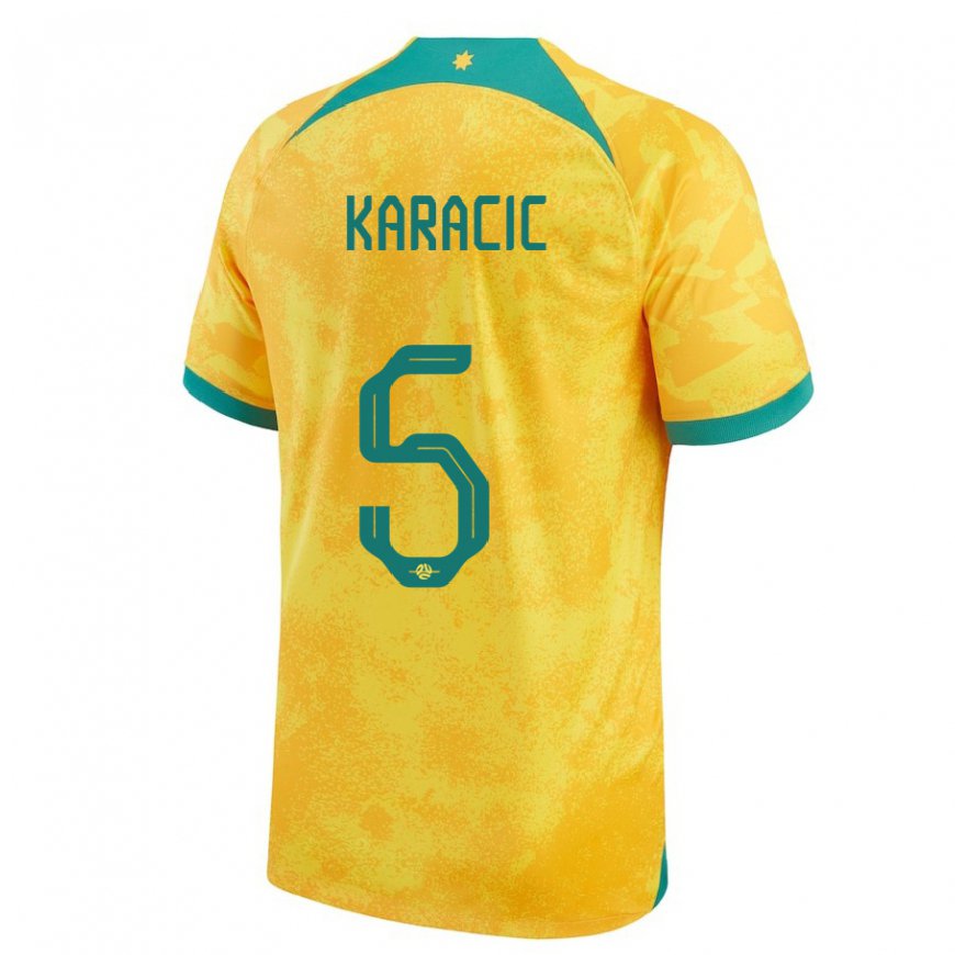 Kandiny Mujer Camiseta Australia Fran Karacic #5 Dorado 1ª Equipación 22-24 La Camisa Chile